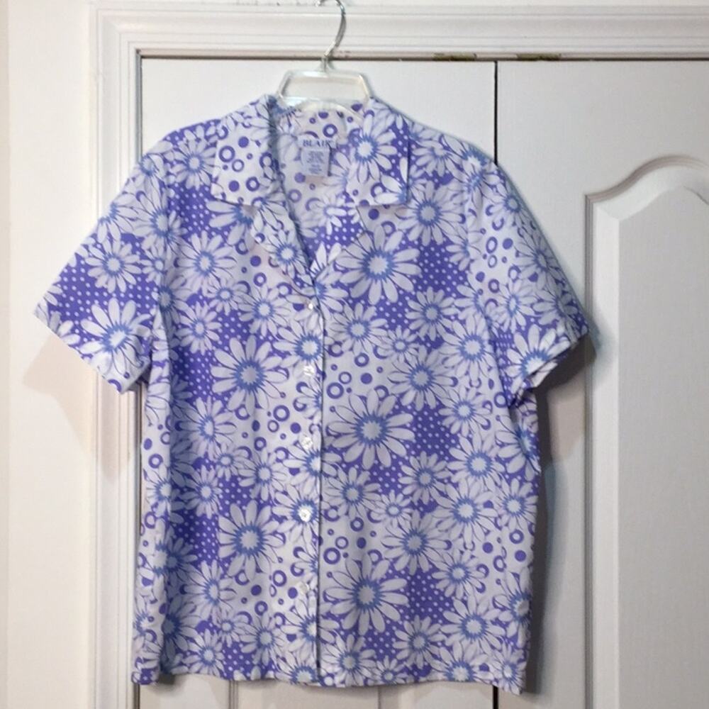 Blair xl button down purple white floral blouse